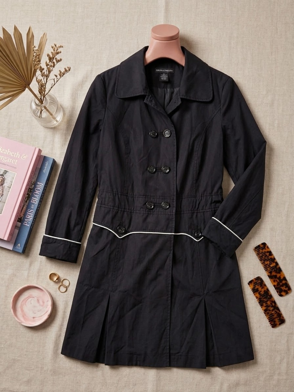 Navy Trench Coat with Contrast Piping